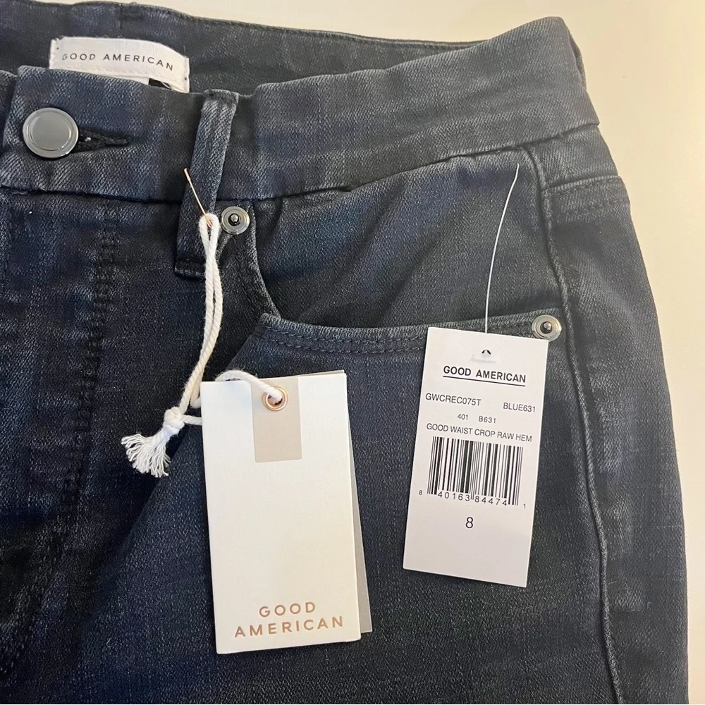 Good American Good Waist Crop Raw Hem Jeans in BLUE631
